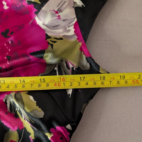 Elegant Floral Satin Midi Sheath Dress - Portrait Neckline Cocktail Event Size 8 - Picture 7 of 10